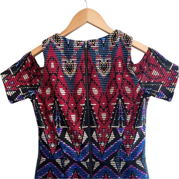 Maggy London medallion cap sleeve keyhole Colorful jewel tones sheath dress Sz 4 - Picture 6 of 14